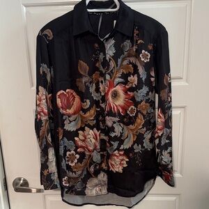 Floral Black Button-Up Shirt